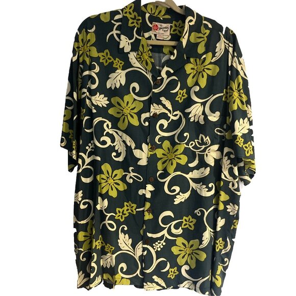 Hilo Hattie Mens Shirt 2XL The Hawaiian Original Tropical Yellow Green Rayon - Picture 1 of 8